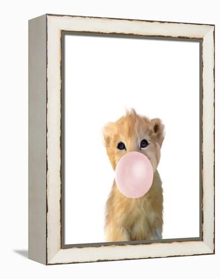 Baby Lion Bubble Gum-Leah Straatsma-Framed Stretched Canvas