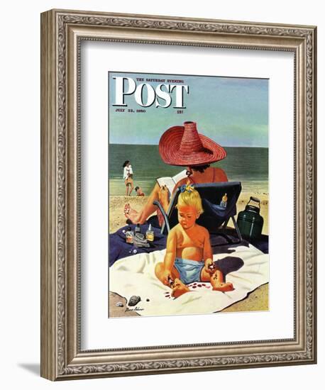 "Baby & Nail Polish" Saturday Evening Post Cover, July 22, 1950-Stevan Dohanos-Framed Giclee Print