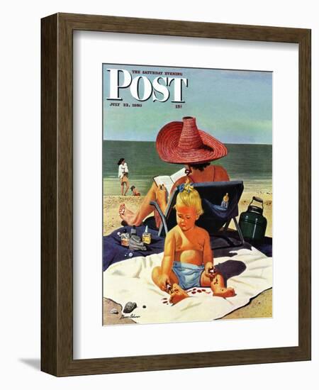 "Baby & Nail Polish" Saturday Evening Post Cover, July 22, 1950-Stevan Dohanos-Framed Giclee Print