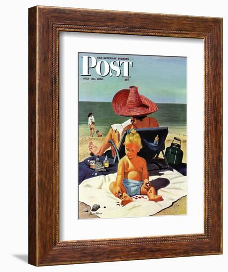 "Baby & Nail Polish" Saturday Evening Post Cover, July 22, 1950-Stevan Dohanos-Framed Giclee Print