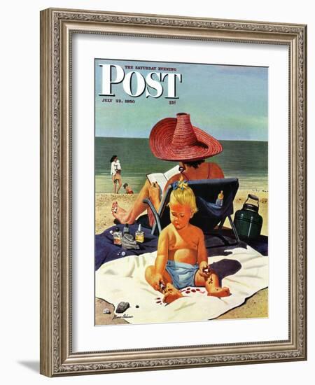 "Baby & Nail Polish" Saturday Evening Post Cover, July 22, 1950-Stevan Dohanos-Framed Giclee Print