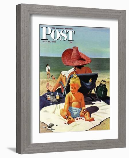 "Baby & Nail Polish" Saturday Evening Post Cover, July 22, 1950-Stevan Dohanos-Framed Giclee Print