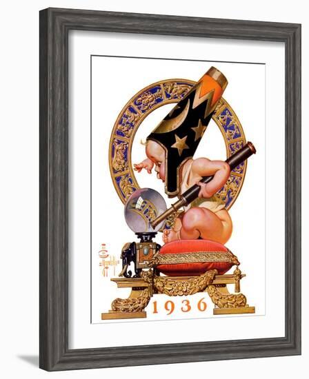 "Baby New Year and Crystal Ball,"January 4, 1936-Joseph Christian Leyendecker-Framed Premium Giclee Print