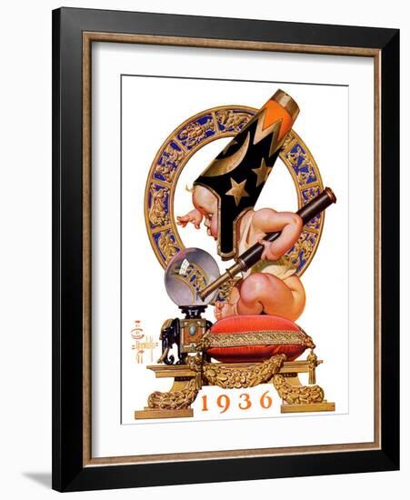 "Baby New Year and Crystal Ball,"January 4, 1936-Joseph Christian Leyendecker-Framed Premium Giclee Print