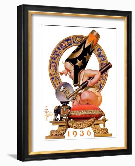"Baby New Year and Crystal Ball,"January 4, 1936-Joseph Christian Leyendecker-Framed Premium Giclee Print
