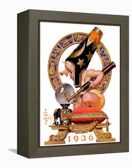 "Baby New Year and Crystal Ball,"January 4, 1936-Joseph Christian Leyendecker-Framed Premier Image Canvas