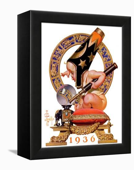 "Baby New Year and Crystal Ball,"January 4, 1936-Joseph Christian Leyendecker-Framed Premier Image Canvas