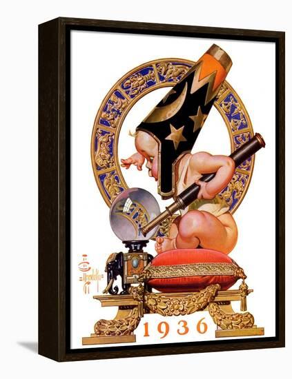 "Baby New Year and Crystal Ball,"January 4, 1936-Joseph Christian Leyendecker-Framed Premier Image Canvas