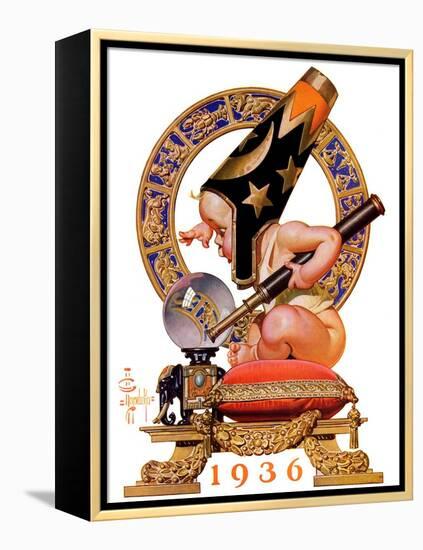 "Baby New Year and Crystal Ball,"January 4, 1936-Joseph Christian Leyendecker-Framed Premier Image Canvas