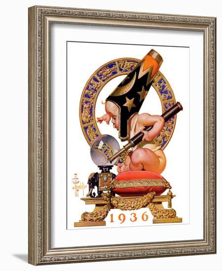 "Baby New Year and Crystal Ball,"January 4, 1936-Joseph Christian Leyendecker-Framed Giclee Print