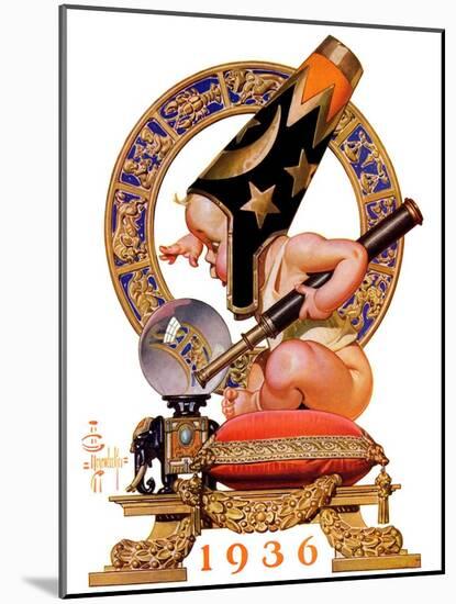 "Baby New Year and Crystal Ball,"January 4, 1936-Joseph Christian Leyendecker-Mounted Giclee Print