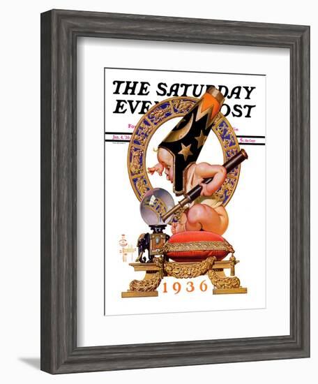 "Baby New Year and Crystal Ball," Saturday Evening Post Cover, January 4, 1936-Joseph Christian Leyendecker-Framed Giclee Print