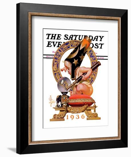 "Baby New Year and Crystal Ball," Saturday Evening Post Cover, January 4, 1936-Joseph Christian Leyendecker-Framed Giclee Print