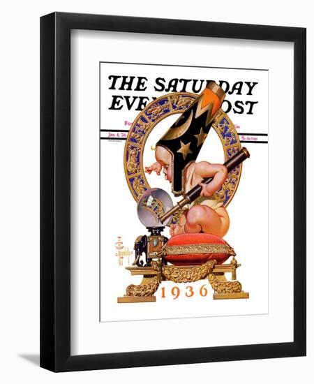 "Baby New Year and Crystal Ball," Saturday Evening Post Cover, January 4, 1936-Joseph Christian Leyendecker-Framed Giclee Print