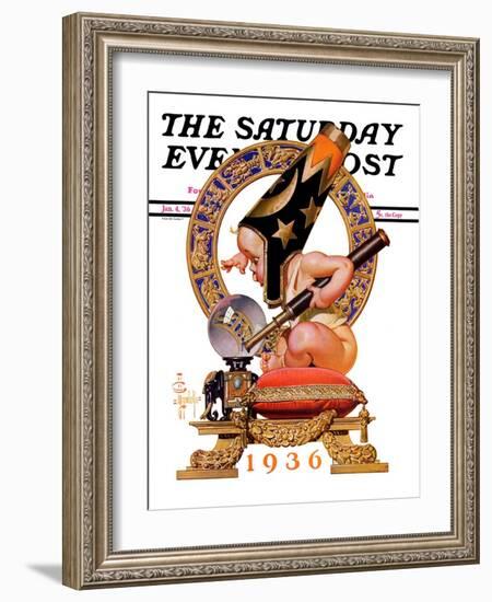 "Baby New Year and Crystal Ball," Saturday Evening Post Cover, January 4, 1936-Joseph Christian Leyendecker-Framed Giclee Print
