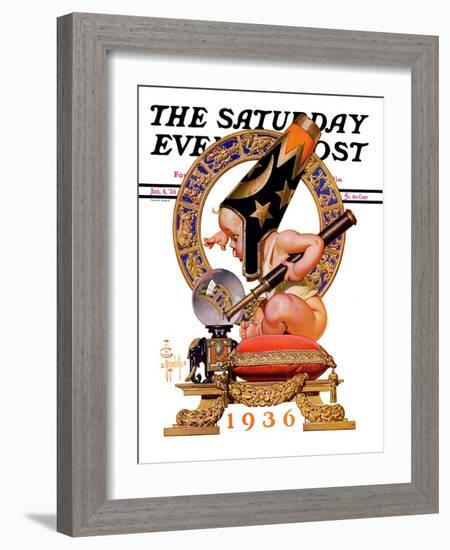 "Baby New Year and Crystal Ball," Saturday Evening Post Cover, January 4, 1936-Joseph Christian Leyendecker-Framed Giclee Print