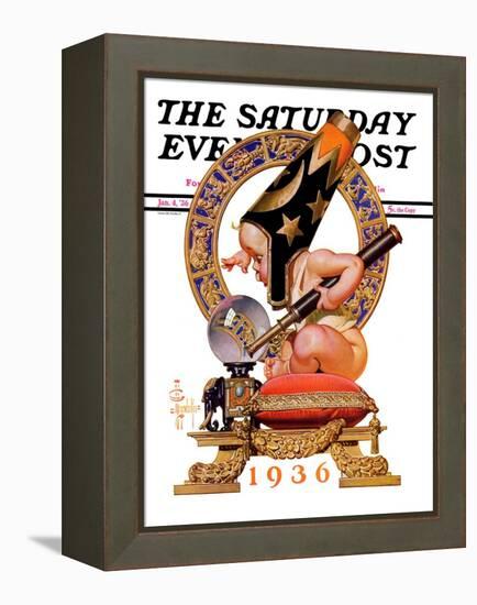 "Baby New Year and Crystal Ball," Saturday Evening Post Cover, January 4, 1936-Joseph Christian Leyendecker-Framed Premier Image Canvas