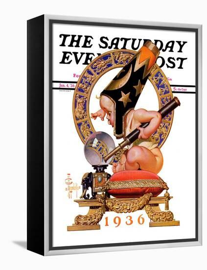 "Baby New Year and Crystal Ball," Saturday Evening Post Cover, January 4, 1936-Joseph Christian Leyendecker-Framed Premier Image Canvas