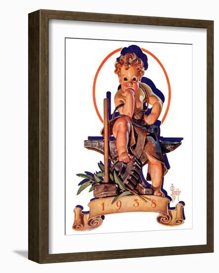 "Baby New Year at Forge,"January 1, 1938-Joseph Christian Leyendecker-Framed Giclee Print