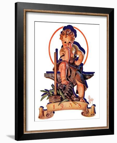 "Baby New Year at Forge,"January 1, 1938-Joseph Christian Leyendecker-Framed Giclee Print