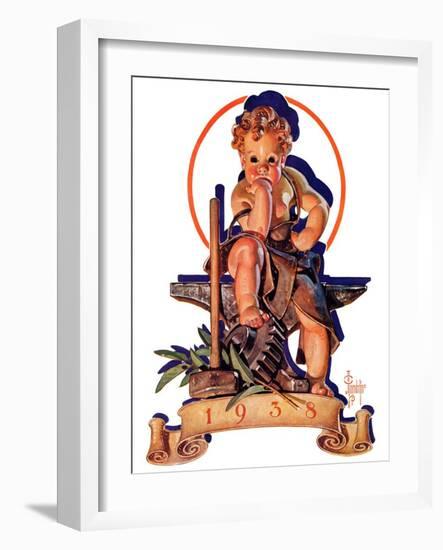 "Baby New Year at Forge,"January 1, 1938-Joseph Christian Leyendecker-Framed Giclee Print