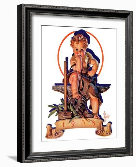 "Baby New Year at Forge,"January 1, 1938-Joseph Christian Leyendecker-Framed Giclee Print