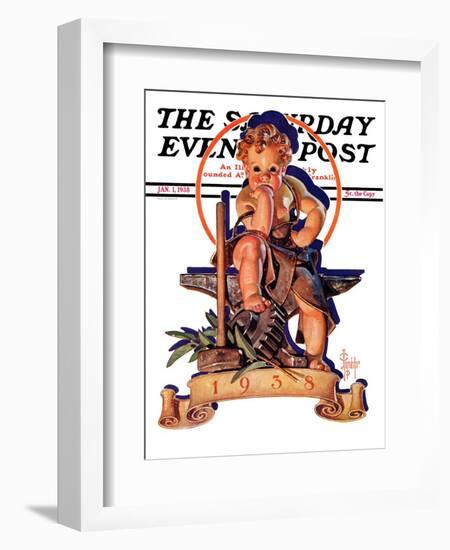 "Baby New Year at Forge," Saturday Evening Post Cover, January 1, 1938-Joseph Christian Leyendecker-Framed Giclee Print