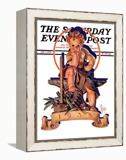 "Baby New Year at Forge," Saturday Evening Post Cover, January 1, 1938-Joseph Christian Leyendecker-Framed Premier Image Canvas
