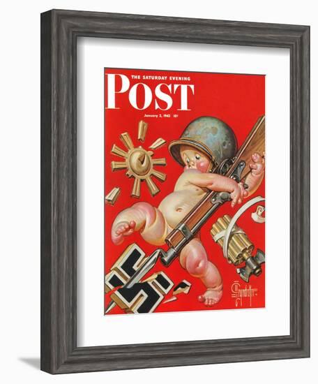 "Baby New Year at War," Saturday Evening Post Cover, January 2, 1943-Joseph Christian Leyendecker-Framed Giclee Print