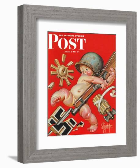 "Baby New Year at War," Saturday Evening Post Cover, January 2, 1943-Joseph Christian Leyendecker-Framed Giclee Print