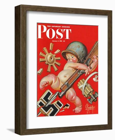 "Baby New Year at War," Saturday Evening Post Cover, January 2, 1943-Joseph Christian Leyendecker-Framed Giclee Print