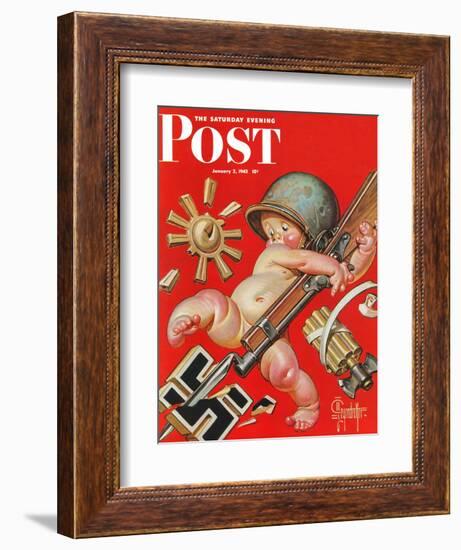 "Baby New Year at War," Saturday Evening Post Cover, January 2, 1943-Joseph Christian Leyendecker-Framed Giclee Print