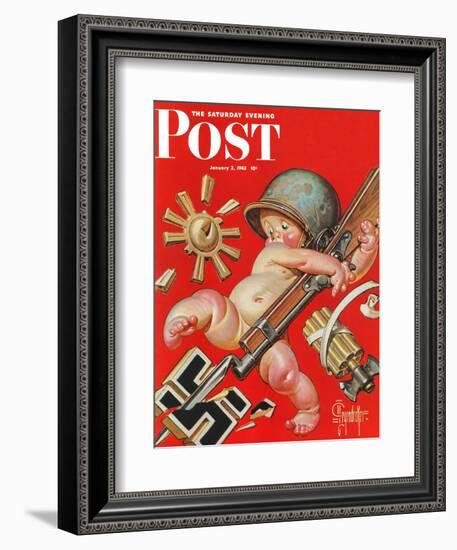 "Baby New Year at War," Saturday Evening Post Cover, January 2, 1943-Joseph Christian Leyendecker-Framed Giclee Print