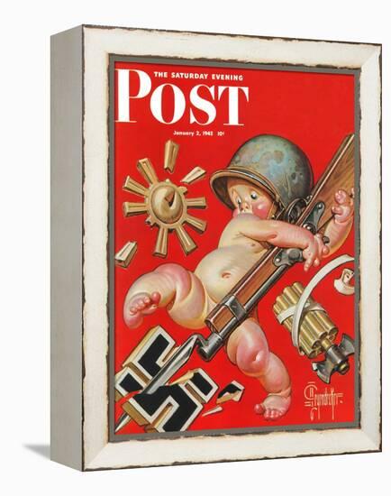 "Baby New Year at War," Saturday Evening Post Cover, January 2, 1943-Joseph Christian Leyendecker-Framed Premier Image Canvas