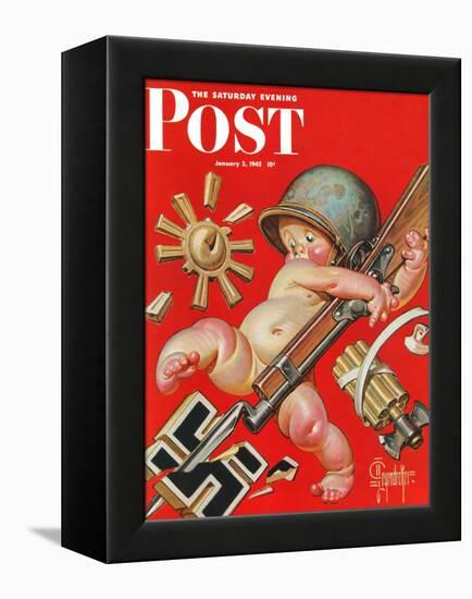 "Baby New Year at War," Saturday Evening Post Cover, January 2, 1943-Joseph Christian Leyendecker-Framed Premier Image Canvas