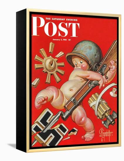 "Baby New Year at War," Saturday Evening Post Cover, January 2, 1943-Joseph Christian Leyendecker-Framed Premier Image Canvas