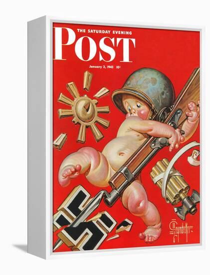 "Baby New Year at War," Saturday Evening Post Cover, January 2, 1943-Joseph Christian Leyendecker-Framed Premier Image Canvas