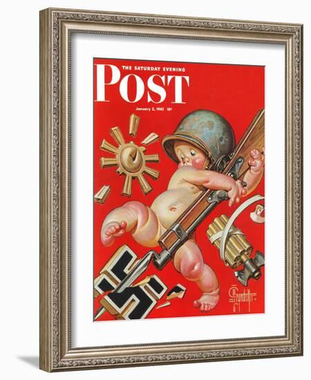 "Baby New Year at War," Saturday Evening Post Cover, January 2, 1943-Joseph Christian Leyendecker-Framed Giclee Print