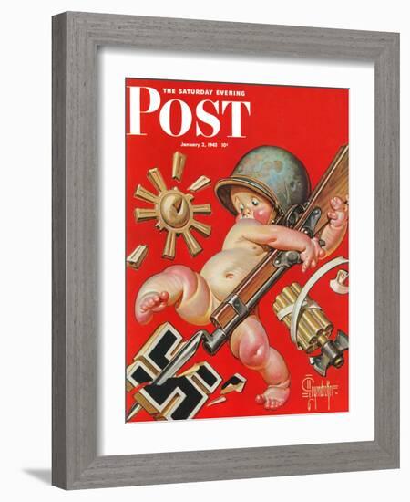 "Baby New Year at War," Saturday Evening Post Cover, January 2, 1943-Joseph Christian Leyendecker-Framed Giclee Print