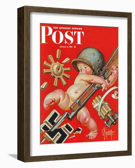 "Baby New Year at War," Saturday Evening Post Cover, January 2, 1943-Joseph Christian Leyendecker-Framed Giclee Print