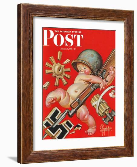 "Baby New Year at War," Saturday Evening Post Cover, January 2, 1943-Joseph Christian Leyendecker-Framed Giclee Print