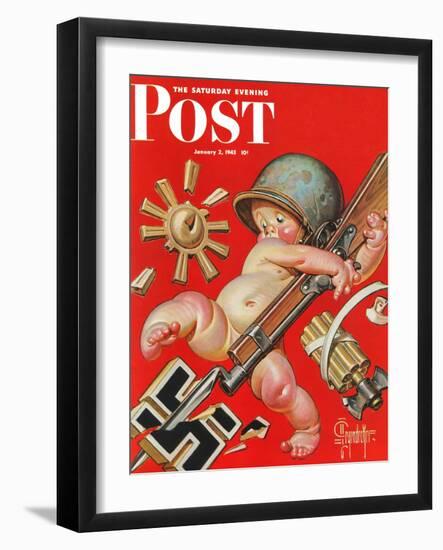 "Baby New Year at War," Saturday Evening Post Cover, January 2, 1943-Joseph Christian Leyendecker-Framed Giclee Print