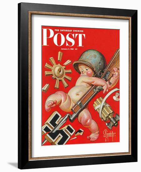 "Baby New Year at War," Saturday Evening Post Cover, January 2, 1943-Joseph Christian Leyendecker-Framed Giclee Print