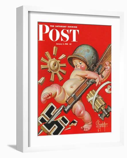 "Baby New Year at War," Saturday Evening Post Cover, January 2, 1943-Joseph Christian Leyendecker-Framed Giclee Print