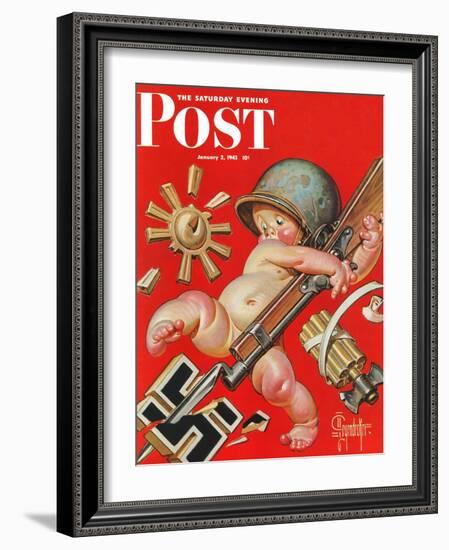 "Baby New Year at War," Saturday Evening Post Cover, January 2, 1943-Joseph Christian Leyendecker-Framed Giclee Print