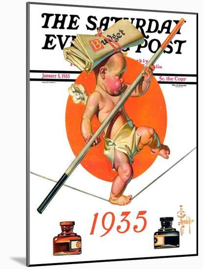 "Baby New Year Balances the Budget," Saturday Evening Post Cover, January 5, 1935-Joseph Christian Leyendecker-Mounted Giclee Print