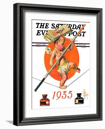 "Baby New Year Balances the Budget," Saturday Evening Post Cover, January 5, 1935-Joseph Christian Leyendecker-Framed Giclee Print