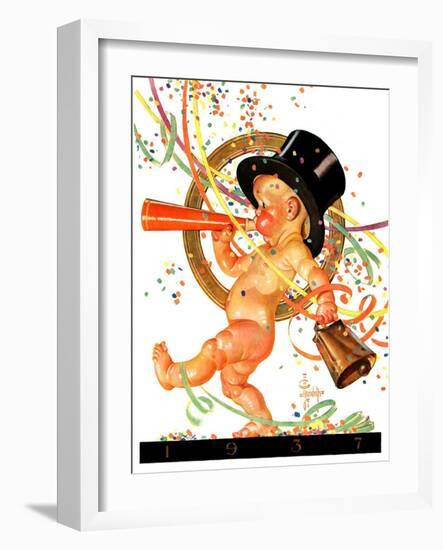 "Baby New Year Celebrates,"January 2, 1937-Joseph Christian Leyendecker-Framed Giclee Print