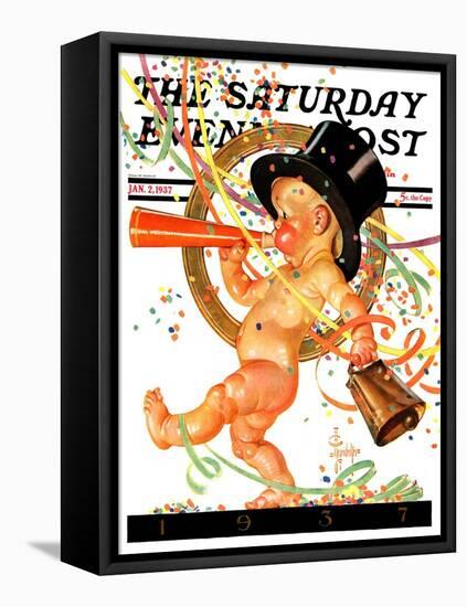 "Baby New Year Celebrates," Saturday Evening Post Cover, January 2, 1937-Joseph Christian Leyendecker-Framed Premier Image Canvas