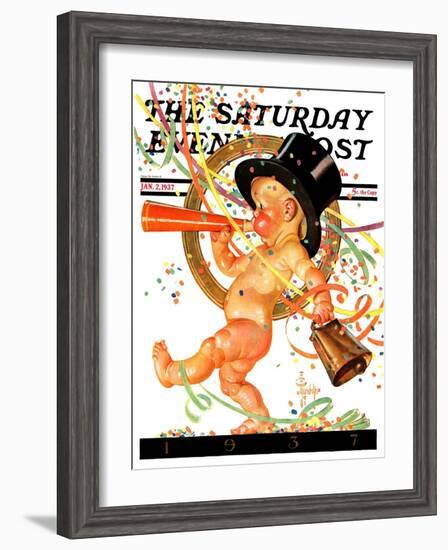 "Baby New Year Celebrates," Saturday Evening Post Cover, January 2, 1937-Joseph Christian Leyendecker-Framed Giclee Print